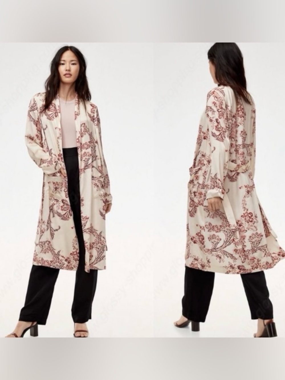 Aritzia Wilfred Pilier Jacket Robe kimono Floral Paisley Silk Luxury Size XS